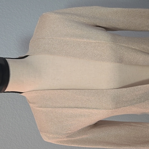 WHITE HOUSE BLACK MARKET Open Cardigan w/Tie Silver Metallic Short Length Sz Med - Picture 3 of 13